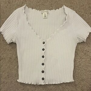 Bozzolo White Ribbed V-Neck Crop Top